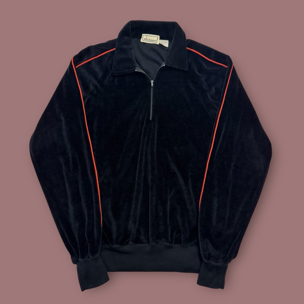 Vintage 70’s Black Velvet Stripe Zip Up